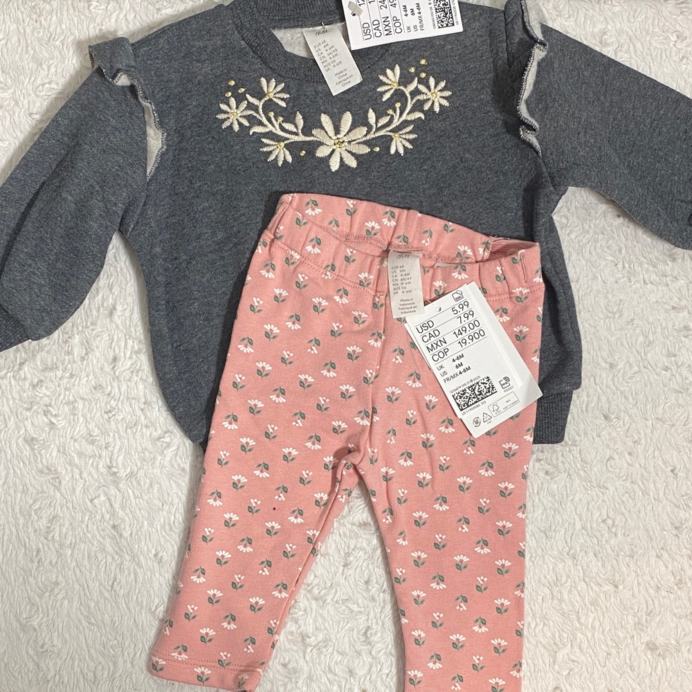 Gray Floral Sweater and Pink Pants from H&M- NWT